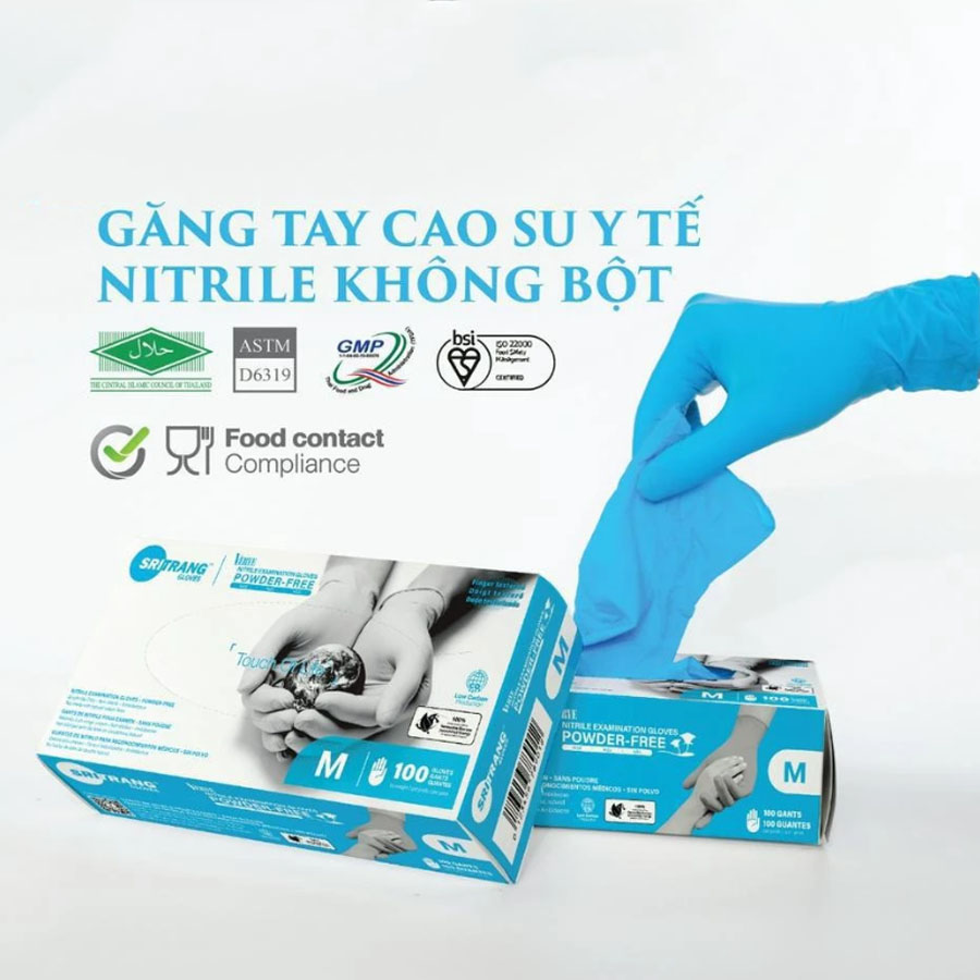Ứng dụng găng tay nitrile xanh không bột sri trang